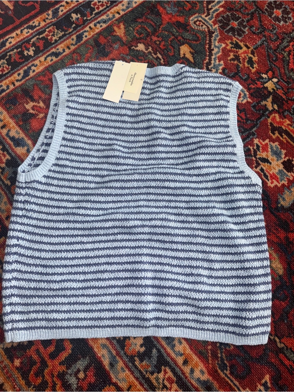 Abercrombie & Fitch Light Blue & Navy Striped Crewneck Sweater Tank - Picture 4 of 4